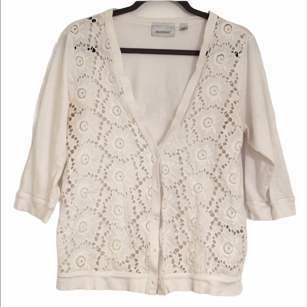 🛍3/$25🛍 Avenue Cotton Lace Cardigan - Picture 1 of 8